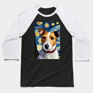 Cute Jack Russell Terrier Dog Breed Painting in a Van Gogh Starry Night Art Style Baseball T-Shirt